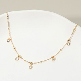18K Gold Filled Crystal Bezel Charm Station Beaded Chain Necklace