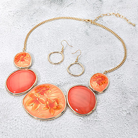 Floral Embossed Geometric Enamel Plate Link Statement Necklace