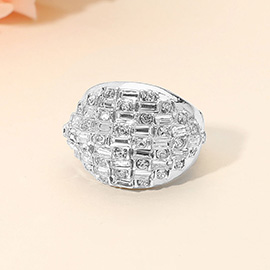 Checkered Pattern Baguette Stone Embellished Chunky Stretch Ring