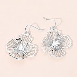 Brass Metal Cutout Bloom Petal Dangle Earrings