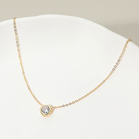 18K Gold Filled Round Stone Bezel Pendant Necklace