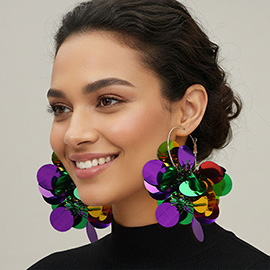 Oversized Mardi Gras Tinsel Sequin Embellished Statement Hoop Earrings
