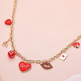 Sweetheart Love Lips Card Dice Charm Station Necklace