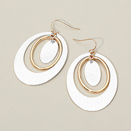 Hammered Metal Triple Oval Dangle Earrings