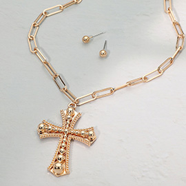 Cross Pendant Paperclip Chain Necklace