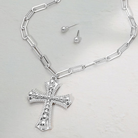 Cross Pendant Paperclip Chain Necklace