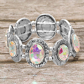 Vintage Oval Stone Cluster Beaded Stretch Bracelet