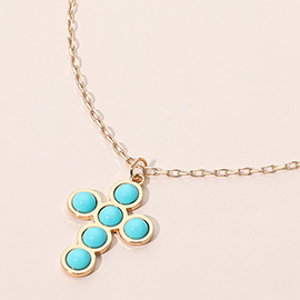 Round Stone Accent Cross Pendant Necklace