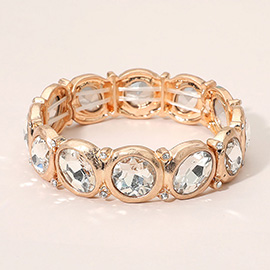 Oval Round Faceted Stone Embellished Stretch Bracelet