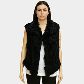 Luxe Textured Faux Fur Oversized Collar Sleeveless Vest