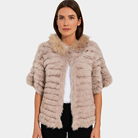 Luxe Faux Fur Collar Detail Short Sleeves Jacket