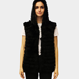 Faux Fur Hooded Sleeveless Vest