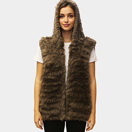 Faux Fur Hooded Sleeveless Vest