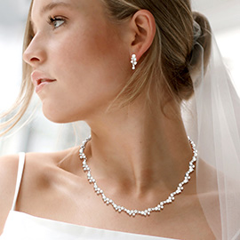 CZ Stone Cluster Link Evening Necklace