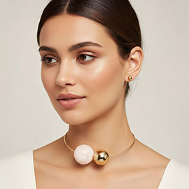 Bold Resin Metal Ball Beaded Statement Choker Necklace
