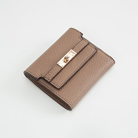 Metal Deco Accent Faux Leather Compact Fold Wallet