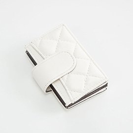 Quilted Faux Leather Snap Closure Card Holder Wallet