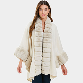 Luxury Faux Fur Trim Cape Shawl