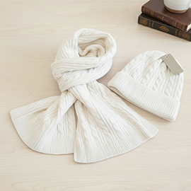 2PCS - Cable Knit Winter Scarf Beanie Hat Set