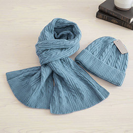 2PCS - Cable Knit Winter Scarf Beanie Hat Set
