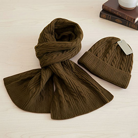 2PCS - Cable Knit Winter Scarf Beanie Hat Set