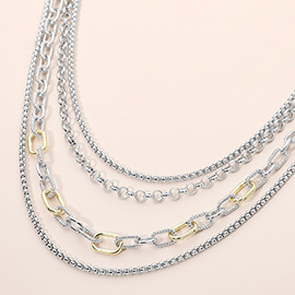 Two Tone Mixed Link Chain Layered Necklace