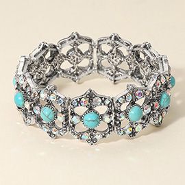 Stone Accent Rhinestone Embellished Vintage Inspired Stretch Bracelet