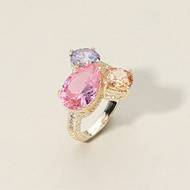 Triple Colored Teardrop Round Square CZ Stone Accent Ring