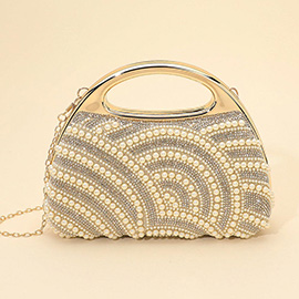 Pearl Rhinestone Embellished Evening Clutch Crossbody Bag