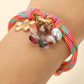 Floral Pearl Charm Rope Bracelet