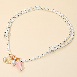 Sea Shell Fish Pearl Pendant Adjustable Rope Necklace