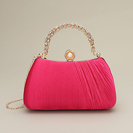 Rhinestone Embellished Handle Pearl Clasp Elegant Evening Clutch Crossbody Bag