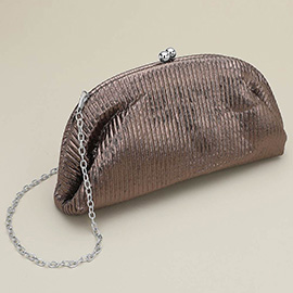 Faux Leather Metallic Pleated Half Moon Shape Evening Clutch Crossbody Bag