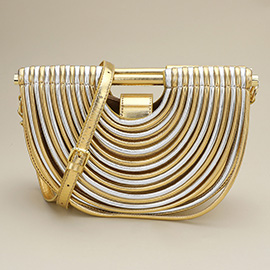 Faux Leather Unique Half Moon Structured Handbag Crossbody Bag