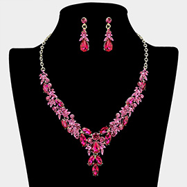 Teardrop Marquise Rhinestone Cluster Embellished Cascading Necklace