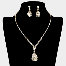 Teardrop Stone Cluster Pendant Rhinestone Paved Necklace