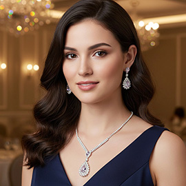 Teardrop Stone Cluster Pendant Rhinestone Paved Necklace