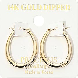 14K Gold Dipped Hypoallergenic Oval Pin Catch Hoop Earrings