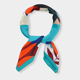 Bold Abstract Floral Pattern Printed Square Silky Satin Bandana Scarf