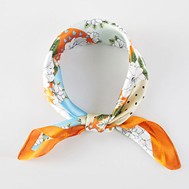 Floral Patchwork Pattern Printed Square Silky Satin Bandana Scarf
