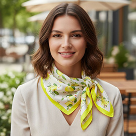 Lemon Pattern Printed Square Silky Satin Bandana Scarf