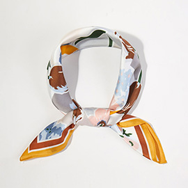 Geometric Floral Pattern Printed Square Silky Satin Bandana Scarf
