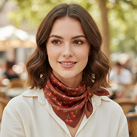 Cherry Pattern Printed Square Silky Satin Bandana Scarf