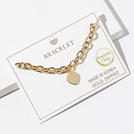 Gold Dipped Heart Charm Chain Link Magnetic Bracelet