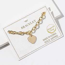 Gold Dipped Heart Charm Link Chain Magnetic Bracelet