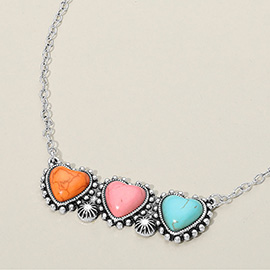 Boho Western Triple Heart Pendant Necklace