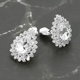Teardrop Cluster Evening Clip On Earrings