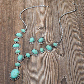 Bold Vintage Boho Oval Stone Link Cascading Statement Necklace