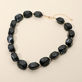 Chunky Marbled Resin Pebble Beaded Statement Necklace