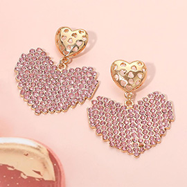 Rhinestone Paved Heart Drop Dangle Earrings